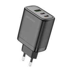 65W EU napájecí adaptér / nabíječka DUX DUCIS pro Apple iPhone / MacBook - 2x USB-C + USB - černý