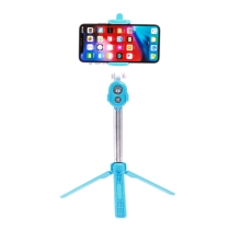Selfie tyč / monopod + stativ / tripod - Bluetooth spoušť - plastová - modrá
