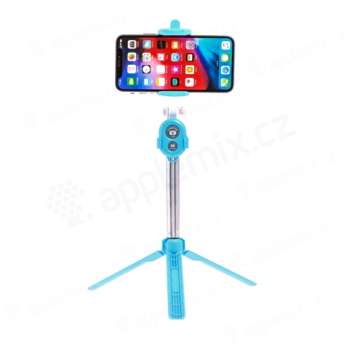 Selfie tyč / monopod + statív / statív - Bluetooth spúšť - plast - modrá