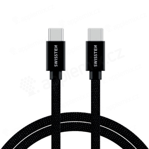 Textilný nabíjací kábel SWISSTEN pre Apple iPhone / iPad - USB-C / USB-C - 2 m - čipka - čierny