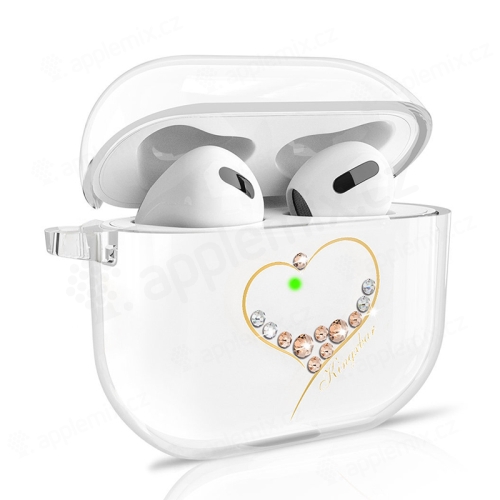 Pouzdro KINGXBAR Wish pro Apple AirPods 3 - kamínky Swarowski - zlaté srdce - průhledné