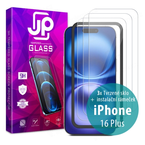 Tvrdené sklo JP Long Pack pre Apple iPhone 16 Pro - číre - sada 3 ks + aplikátor