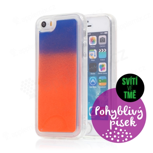 Kryt TACTICAL Glow pro Apple iPhone 5 / 5S / SE - pohyblivý svíticí písek - plastový - oranžový / modrý