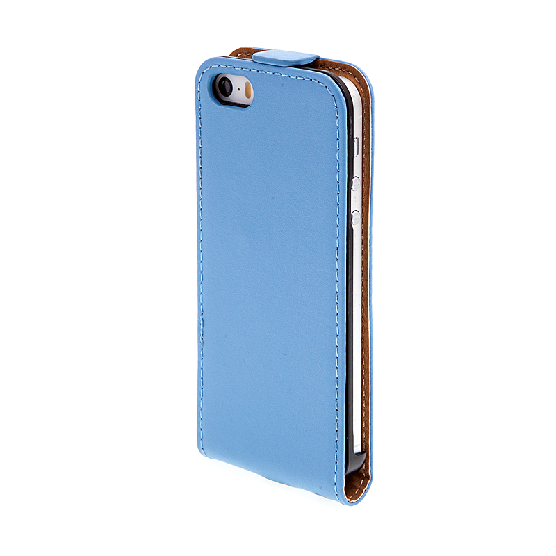Flipové vyklápěcí pouzdro pro Apple iPhone 5 / 5S / SE s texturou kůže - modré