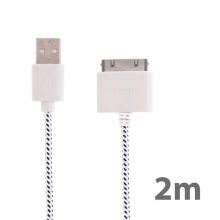 Synchronizační a nabíjecí kabel s 30pin konektorem pro Apple iPhone / iPad / iPod - tkanička - bílý - 2m