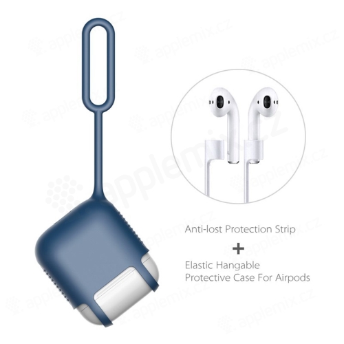 Pouzdro / obal pro Apple AirPods - silikonové - poutko na zavěšení + šňůrka k AirPods - modré