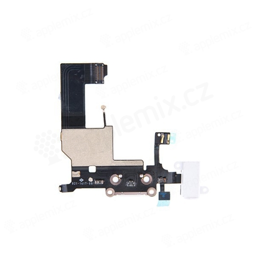 Napájací a dátový konektor s flex káblom + audio jack konektor pre Apple iPhone 5 - biely - kvalita A+
