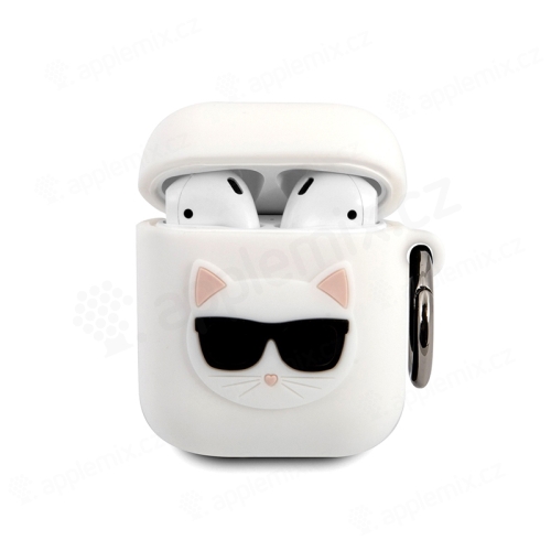 Pouzdro KARL LAGERFELD pro Apple AirPods - kočka Choupette - silikonové - bílé