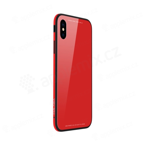 Kryt SULADA pro Apple iPhone Xs Max - kov / sklo - červený