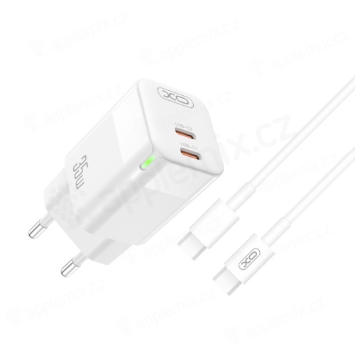 Nabíjacia súprava XO pre Apple iPhone / iPad / MacBook - EÚ adaptér 2x USB-C + kábel USB-C - 35 W - biela