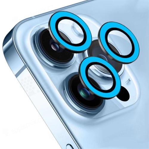 Tvrdené sklo pre Apple iPhone 15 Pro / 15 Pro Max - na šošovku fotoaparátu - svetelné - sada 3 ks - modré