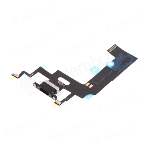 Napájací a dátový konektor s flex káblom + GSM anténa + mikrofóny pre Apple iPhone Xr - čierny - kvalita A+