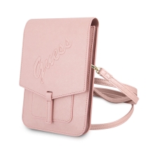 Pouzdro / kabelka GUESS Saffiano - 2x kapsa + popruh přes rameno - umělá kůže - růžové