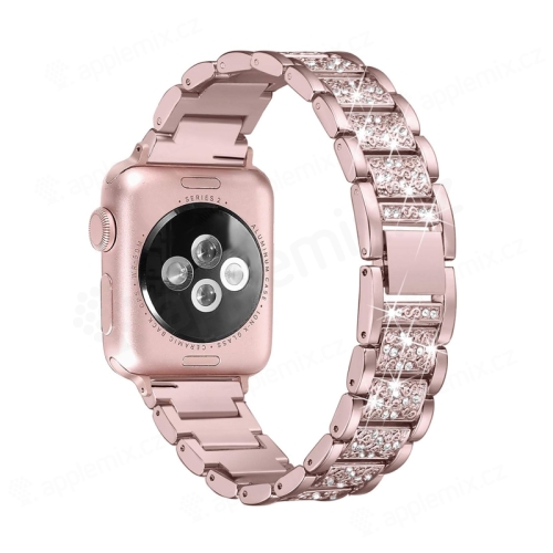 Řemínek pro Apple Watch 42mm / 41mm / 40mm / 38mm - s kamínky - kovový - Rose Gold růžový