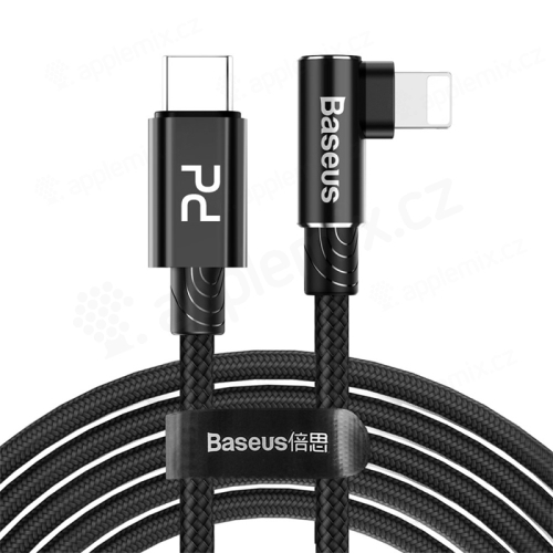 Synchronizační a nabíjecí kabel BASEUS - USB-C - Lightning - 90° koncovka - tkanička - černý - 2m