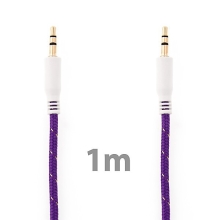 Propojovací audio jack kabel 3,5mm pro Apple iPhone / iPad / iPod a další zařízení - tkanička - fialový - 1m