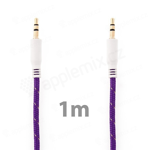 Propojovací audio jack kabel 3,5mm pro Apple iPhone / iPad / iPod a další zařízení - tkanička - fialový - 1m