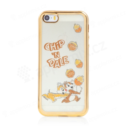Kryt Disney pre Apple iPhone 5 / 5S / SE - Chip a Dale - gumový - priehľadný - zlatý