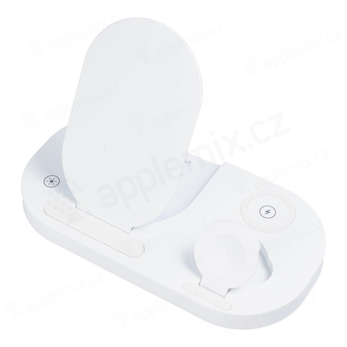 Stojánek / Qi nabíječka 3v1 pro Apple iPhone / Watch / AirPods - podpora MagSafe - skládací - bílý