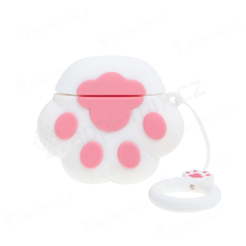 Pouzdro / obal pro Apple AirPods - kočičí tlapka - silikonové - růžové / bílé