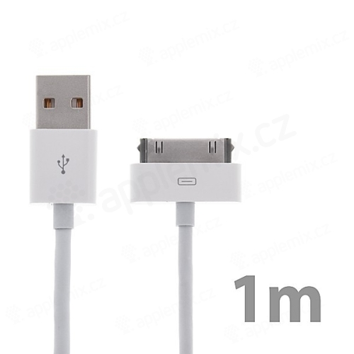 Synchronizační a nabíjecí kabel s 30pin konektorem pro Apple iPhone / iPad / iPod - silný - bílý - 1m - kvalita A