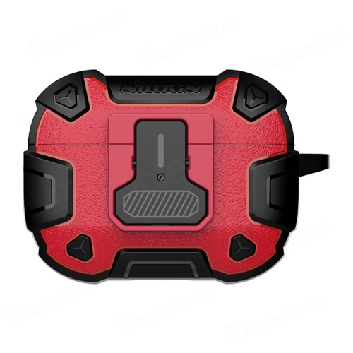 Pouzdro NILLKIN Bounce Pro pro Apple AirPods Pro / Pro 2 - odolné + karabina - gumové - červené / černé