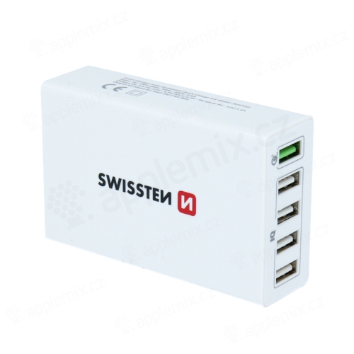 50W napájací adaptér / nabíjačka SWISSTEN - 4x USB-A + USB-A QC pre Apple iPhone / iPad - biela