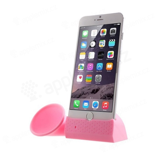 Přenosný silikonový stojánek se zesilovačem zvuku pro Apple iPhone 6 Plus / 6S Plus / 7 Plus - růžový
