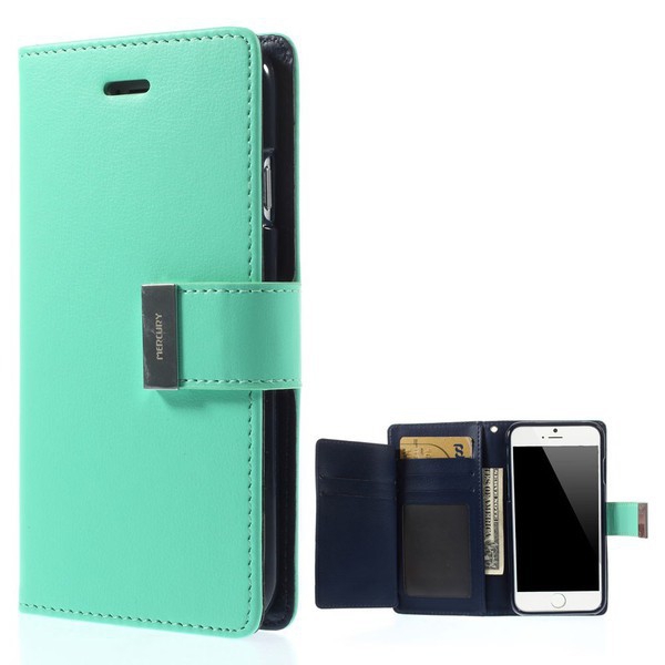 Vyklápěcí pouzdro - peněženka Mercury pro Apple iPhone 6 / 6S - s prostorem pro umístění platebních karet - zeleno-modré