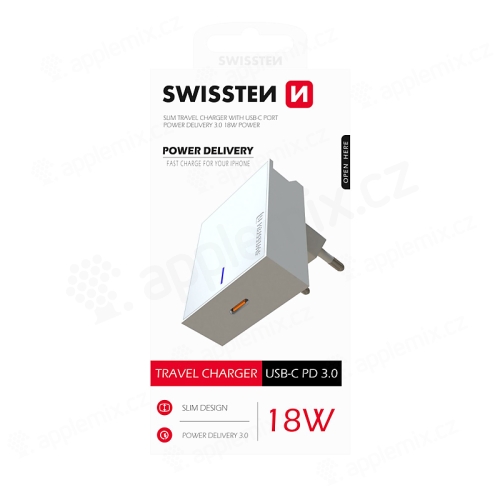 Nabíječka / EU adaptér SWISSTEN - USB-C Power Delivery - 18W - bílá