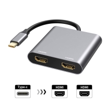 Přepojka / adaptér - USB-C na 2x HDMI - stříbrná