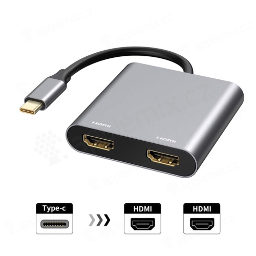 Adaptér - USB-C na 2x HDMI - strieborný