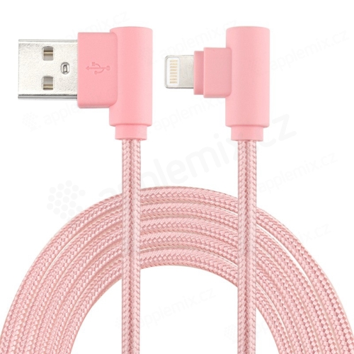 Synchronizační a nabíjecí kabel - Lightning pro Apple zařízení - tkanička - 90° lomená koncovka Lightning - Rose Gold - 1m