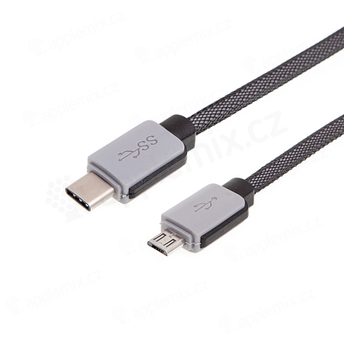 Synchronizační a nabíjecí kabel USB-C na Micro USB - tkanička - šedý