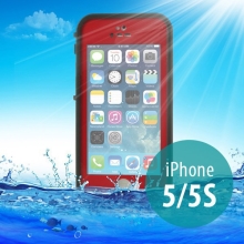 Voděodolné plastové pouzdro Redpepper pro Apple iPhone 5 / 5S / SE s podporou funkce Touch ID - červené s černým rámečkem