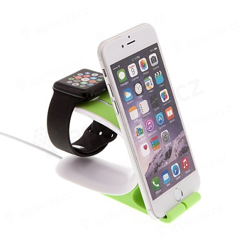 Nabíjecí stojánek Loca Mobius pro Apple Watch 38mm / 42mm a iPhone / iPad - plasto-silikonový zelený