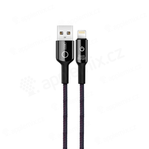 Synchronizační a nabíjecí kabel XO - Lightning pro Apple zařízení - tkanička - LED dioda - černý - 1m