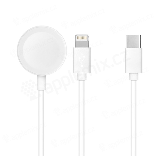 Synchronizačný a nabíjací kábel 2v1 - USB-C / Lightning pre Apple iPhone / iPad + Apple Watch - 1 m - Biely