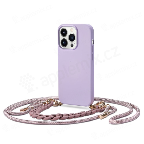 Kryt TECH-PROTECT pre Apple iPhone 14 - šnúrka + ozdoba - silikón - fialový