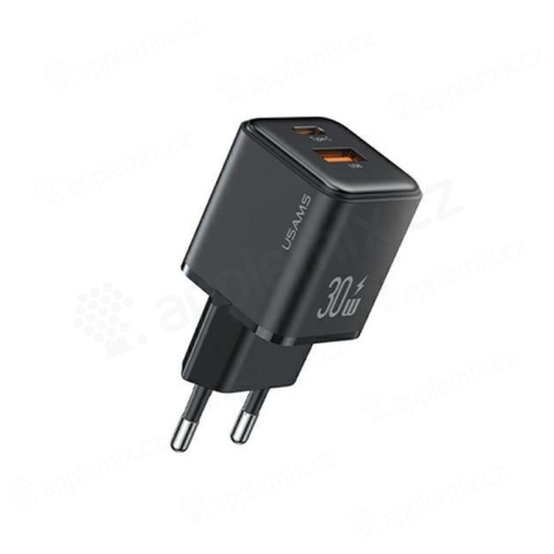 20W EU napájecí adaptér / nabíječka USAMS - mini - USB-C + USB-A pro Apple iPhone / iPad - černý