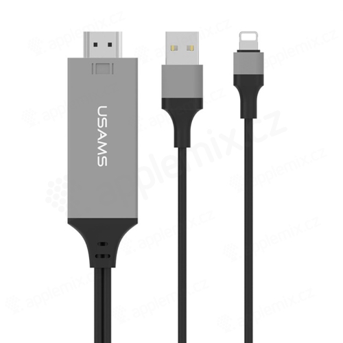 Kabel USAMS - HDMI - Lightning + nabíjecí USB - šedý / černý - 2m - podpora iOS 10