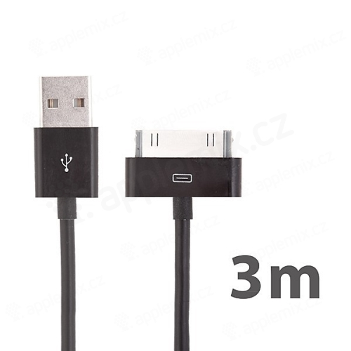 Synchronizačný a nabíjací kábel USB pre Apple iPhone / iPad / iPod - 3 m čierny