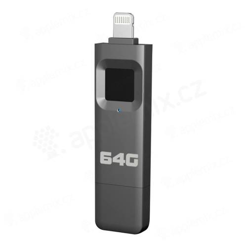 Flash disk 64 GB pre Apple iPhone / iPad - Lightning / USB-A - kovový - na odtlačky prstov - sivý