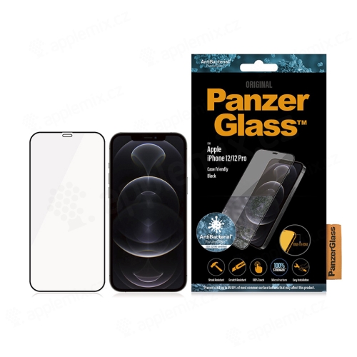 Tvrdené sklo PANZERGLASS pre Apple iPhone 12 / 12 Pro - vhodné do puzdra - antibakteriálne - čierny rám - 0,4 mm