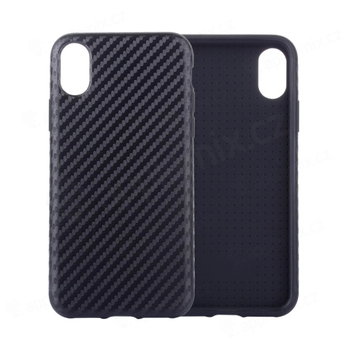 Kryt pro Apple iPhone X / Xs - gumový / umělá kůže - karbonová textura - černý