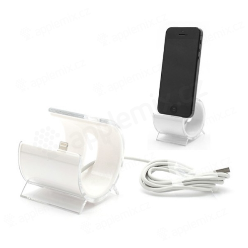 Designová dokovací stanice (dock) s Lightning kabelem pro Apple iPhone / iPod - bílá
