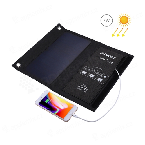 Outdoor skládací solární nabíječka HAWEEL pro Apple a další zařízení - 1x USB (1A/5V/7W) - černá