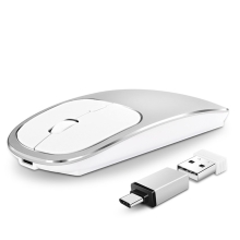 Myš optická bezdrátová - USB přijímač + USB-C přepojka - nabíjecí - stříbrná