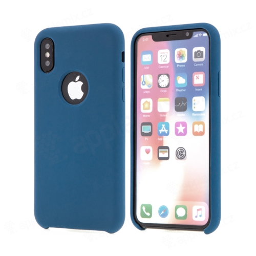 Kryt pro Apple iPhone Xs - gumový - příjemný na dotek - výřez pro logo - tmavě modrý