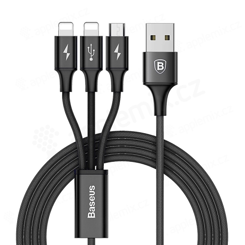 Synchronizační a nabíjecí kabel BASEUS 3v1 - Lightning + Lightning + Micro USB - tkanička - černý